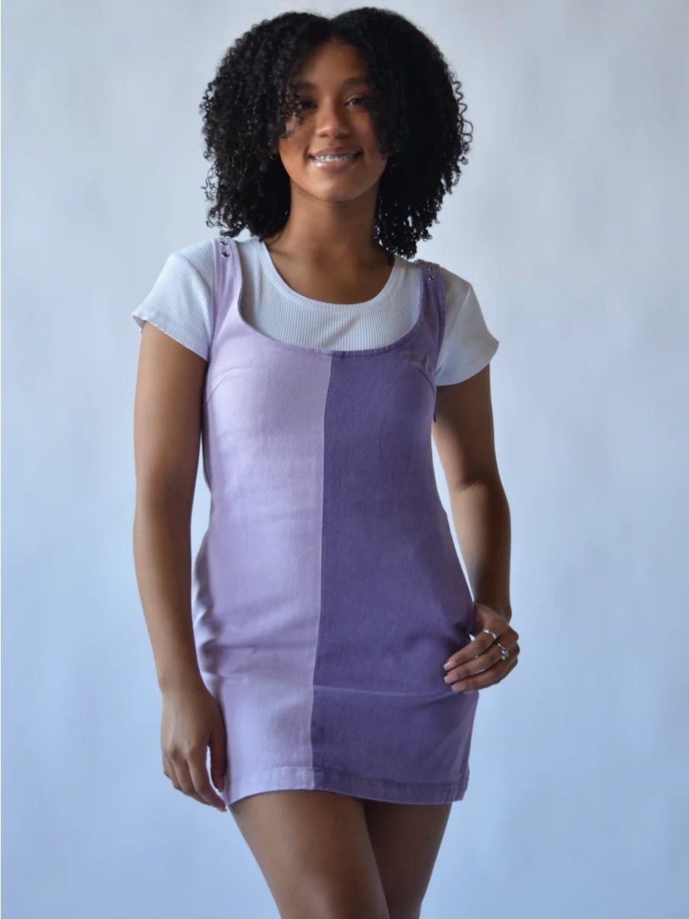 Two-Tone Lavender Colorblock Mini Dress